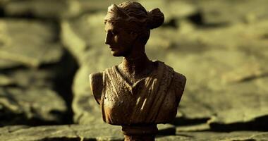 CGI Bust of a woman displayed on cracked stone surface in natural light video