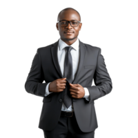 A man in a suit and tie standing in front of a black background png