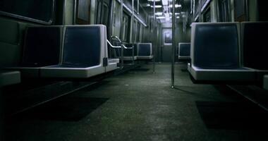 CGI Empty subway car interior at night highlighting urban solitude and stillness video
