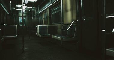 CGI Empty subway train interior with dim lighting at night video