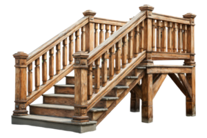 A wooden staircase with a railing and railings png