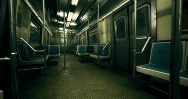 CGI Empty subway train interior during late night commute in a bustling city video