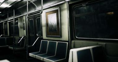 CGI Empty subway train interior with artwork on the wall in quiet setting video