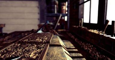 CGI Detailed wooden craftsmanship showcased in a workshop with natural light video