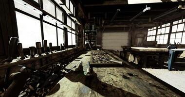 CGI Woodworking workshop showcasing tools, materials, and craftsmanship details video