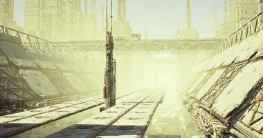 CGI Abandoned industrial landscape with rusted structures and dusty environment video
