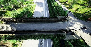 CGI Elevated view of a pathway surrounded by lush greenery in a tranquil park video