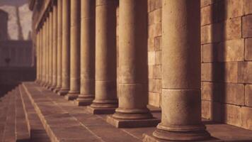 CGI Columns of ancient architecture line a historical walkway at sunset video