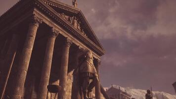 CGI Historic temple with towering columns under a dramatic sky at sunset video