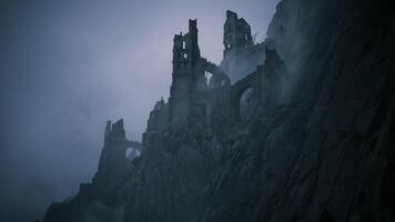 CGI Ruins of an ancient castle perched on a foggy cliff during twilight hours video
