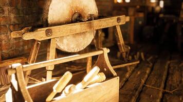 CGI Handcrafted woodwork tools in a rustic workshop highlighting craftsmanship video