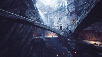 CGI Intricate rock carvings in an ancient cave displays nature and history video