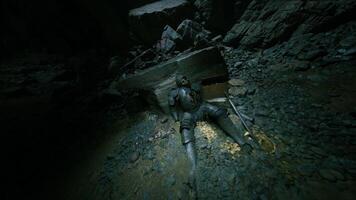CGI Mysterious discovery of a dead knight resting in a dark cave video