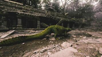 CGI Crocodile exploring ancient ruins in a lush jungle setting video
