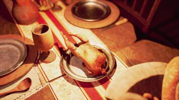 CGI A festive dining table featuring a variety of delicious food and drinks video