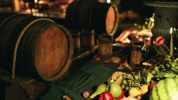 CGI A feast of fresh fruits and rustic drinks displayed on a wooden table video