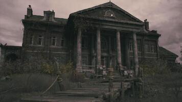 CGI Old mansion with overgrown garden in a desolate rural setting video