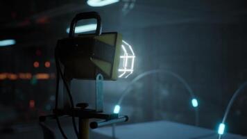 CGI Laboratory light setup illuminating a high tech scientific experiment at night video