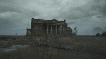 CGI Abandoned mansion surrounded by overgrown land and stormy skies video