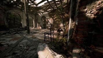 CGI Abandoned building with crumbling walls and scattered debris in sunlight video