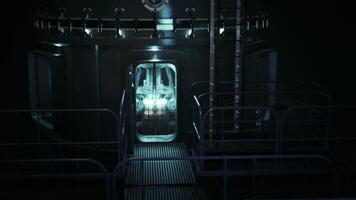 CGI Futuristic lab with advanced tech and mysterious chambers at night video
