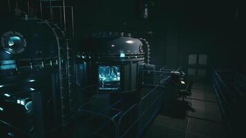 CGI Mysterious laboratory with advanced technology and illuminated tanks at night video