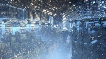 CGI Futuristic sky city with advanced architecture and glowing structures video