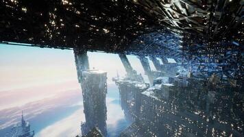 CGI Futuristic city soaring in the sky with radiant structures and advanced designs video