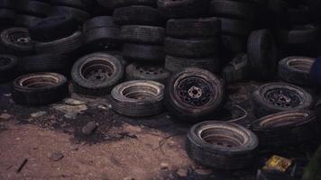 CGI Piled tires in a junkyard show urban waste management problems video