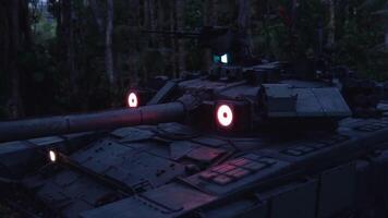 CGI Military tank positioned in dense jungle during nighttime operations video