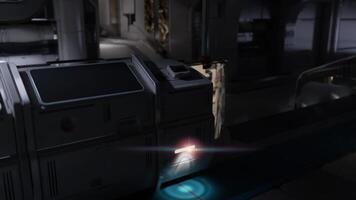 CGI Mysterious industrial setting with futuristic technology in low lighting video