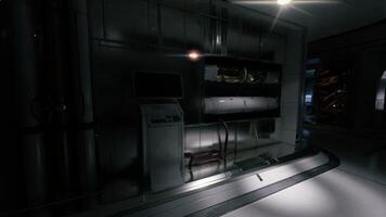CGI Futuristic laboratory setting with advanced equipment in low light video