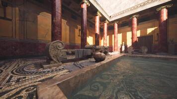 CGI Elegant ancient bathhouse interior featuring intricate mosaics and columns video