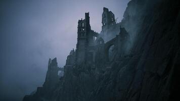 CGI Mysterious ruins overlook a foggy landscape at twilight video