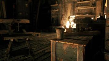 CGI Woodworking workshop interior with tools, warm light, and rustic decor video