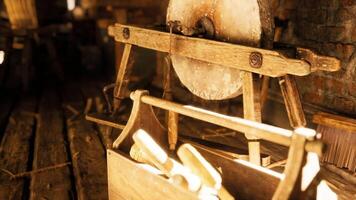 CGI Vintage woodworking tools in a rustic workshop with natural light video