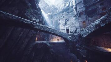 CGI Ancient ruins illuminated by light in a mysterious cave setting video