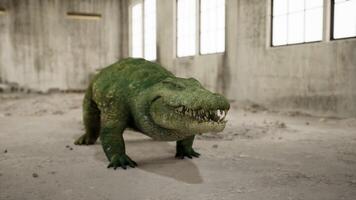 CGI Crocodile walking on a concrete floor in an abandoned industrial building video