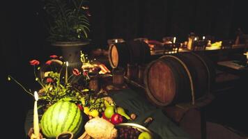 CGI A variety of food and drinks at a cozy, rustic gathering video