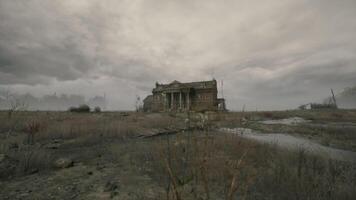 CGI Abandoned house stands alone in desolate landscape under cloudy sky video