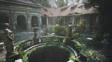 CGI Mysterious courtyard with statues and foliage in a forgotten location video