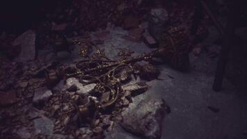 CGI Intricate golden object lies amidst rubble in abandoned space video