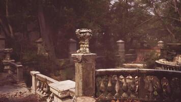 CGI Exploring an abandoned garden with ancient stone structures and greenery video