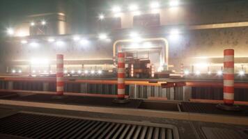 CGI Urban construction site illuminated by bright lights at night video