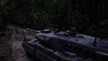 CGI Military tank traversing a narrow path through dense jungle foliage video