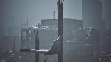 CGI Desolate urban landscape with remnants of a structure rising toward the sky video