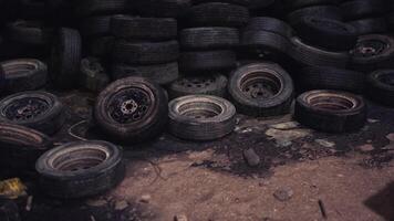 CGI Discarded tires piled in an urban scrap yard highlighting waste issues video