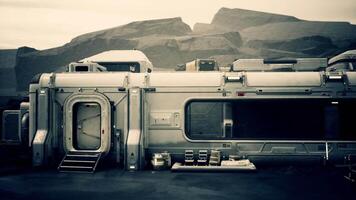 CGI Futuristic Spaceship Parked Near Mountain video