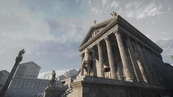 CGI Ancient temple with tall columns, statues, and dramatic sky video