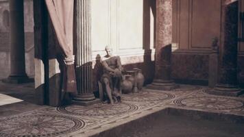 CGI Statue seated in a classical architecture courtyard with intricate flooring video